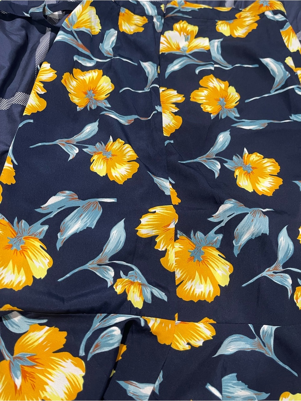 QED London Navy skirt with Yellow Floral Accents